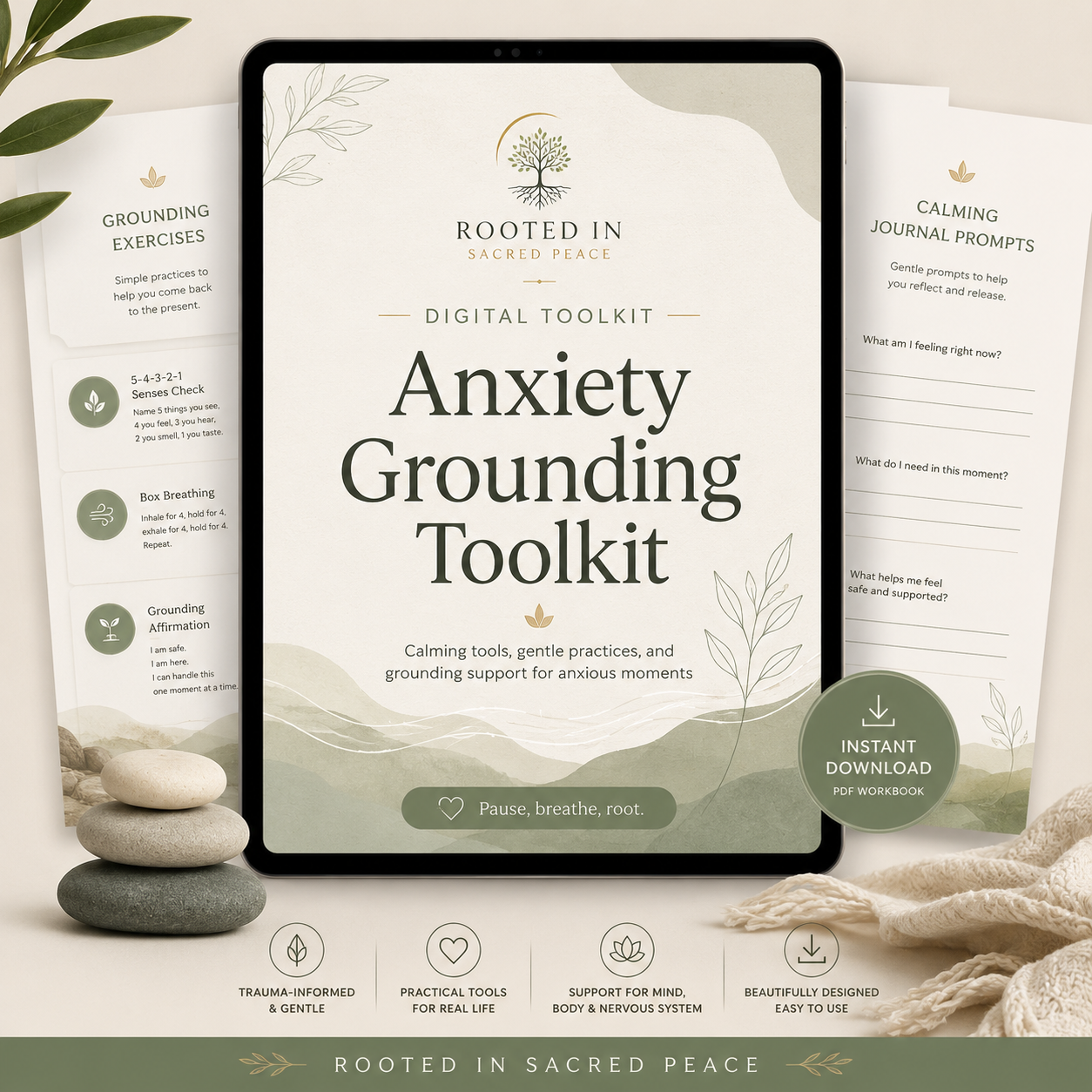 Anxiety Grounding Toolkit digital product image by Rooted In Sacred Peace