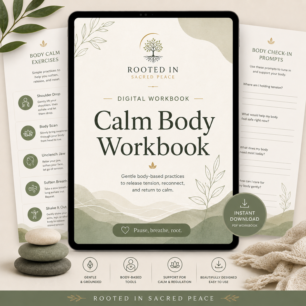 Calm Body Workbook digital product image by Rooted In Sacred Peace